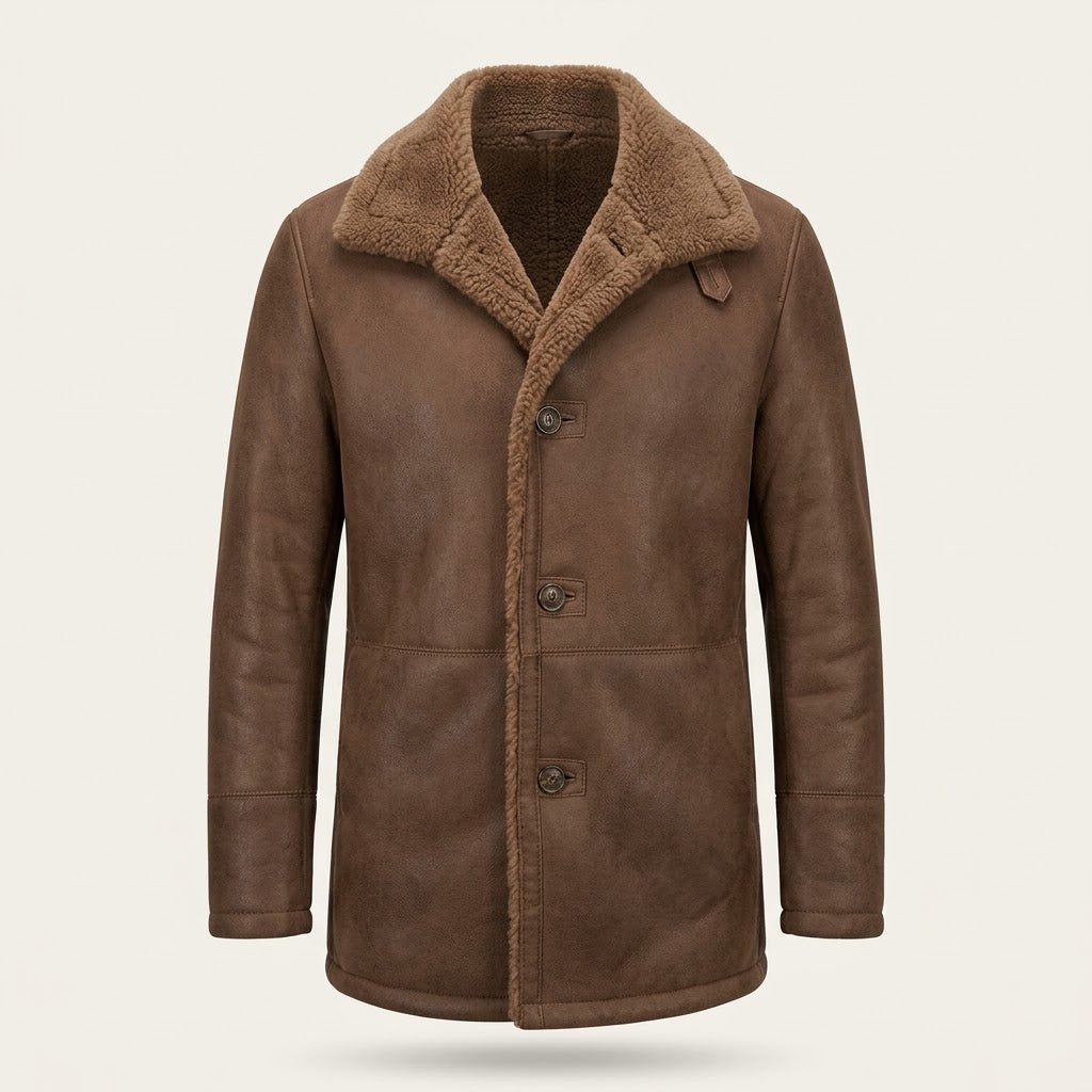 Men’s Plush-Lined Longline Winter Coat – Warm Button-Front Layer for Smart Casual Cold-Weather Wear