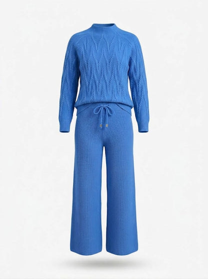 Women’s Cable-Knit Trouser Co-Ord Set – Soft Long-Sleeve Sweater with Wide-Leg Drawstring Trousers for Cosy Everyday Wear