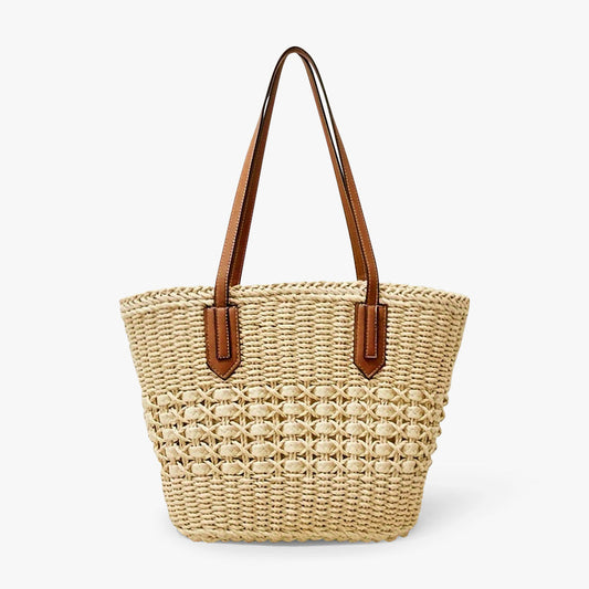 Women’s Woven Beach Tote Bag – Lightweight Shoulder Shopper with Spacious Summer Carryall Design