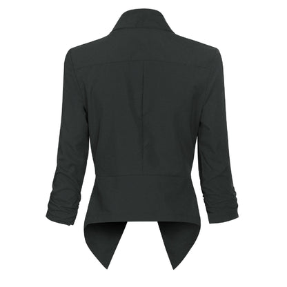 Women’s Open-Front Blazer – Ruched-Sleeve Smart Layer for Office and Occasion Wear