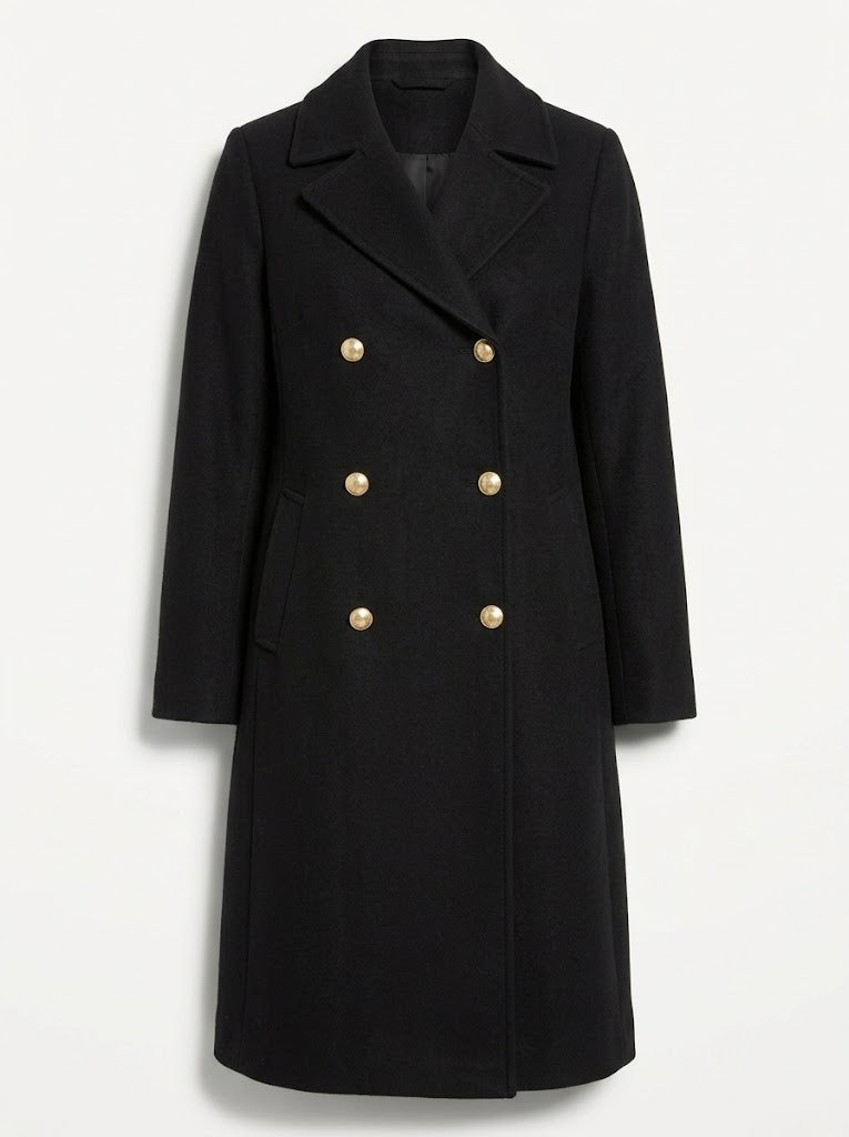 Women’s Double-Breasted Longline Coat – Tailored Lapel Overcoat with Pockets for Work and Occasion Wear
