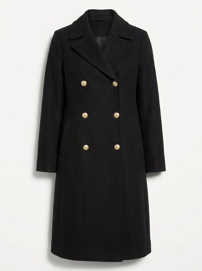 Women’s Double-Breasted Longline Coat – Tailored Lapel Overcoat with Pockets for Work and Occasion Wear