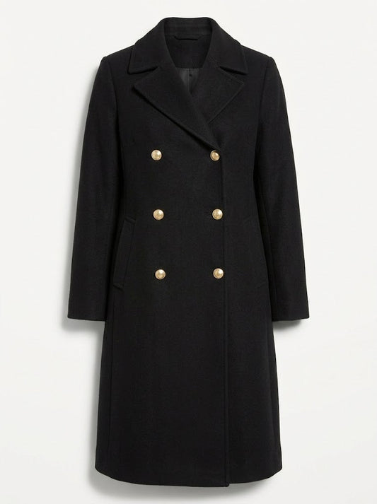 Women’s Double-Breasted Longline Coat – Tailored Lapel Overcoat with Pockets for Work and Occasion Wear