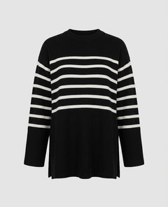 Women’s Striped Colour-Block Knit Sweater – Relaxed Longline Pullover for Modern Winter Layering