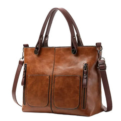 Women’s Genuine Leather Tote Bag – Multi-Pocket Handbag for Work and Everyday Carry