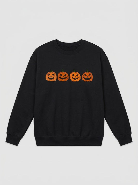 Women’s Halloween Pumpkin Graphic Sweatshirt – Relaxed Long-Sleeve Pullover for Cosy Autumn Wear