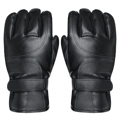 Men’s USB Heated Winter Motorcycle Gloves – Waterproof Touchscreen PU-Leather Thermal Riding Gloves with Adjustable Wrist Straps