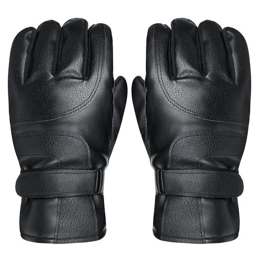 Men’s USB Heated Winter Motorcycle Gloves – Waterproof Touchscreen PU-Leather Thermal Riding Gloves with Adjustable Wrist Straps