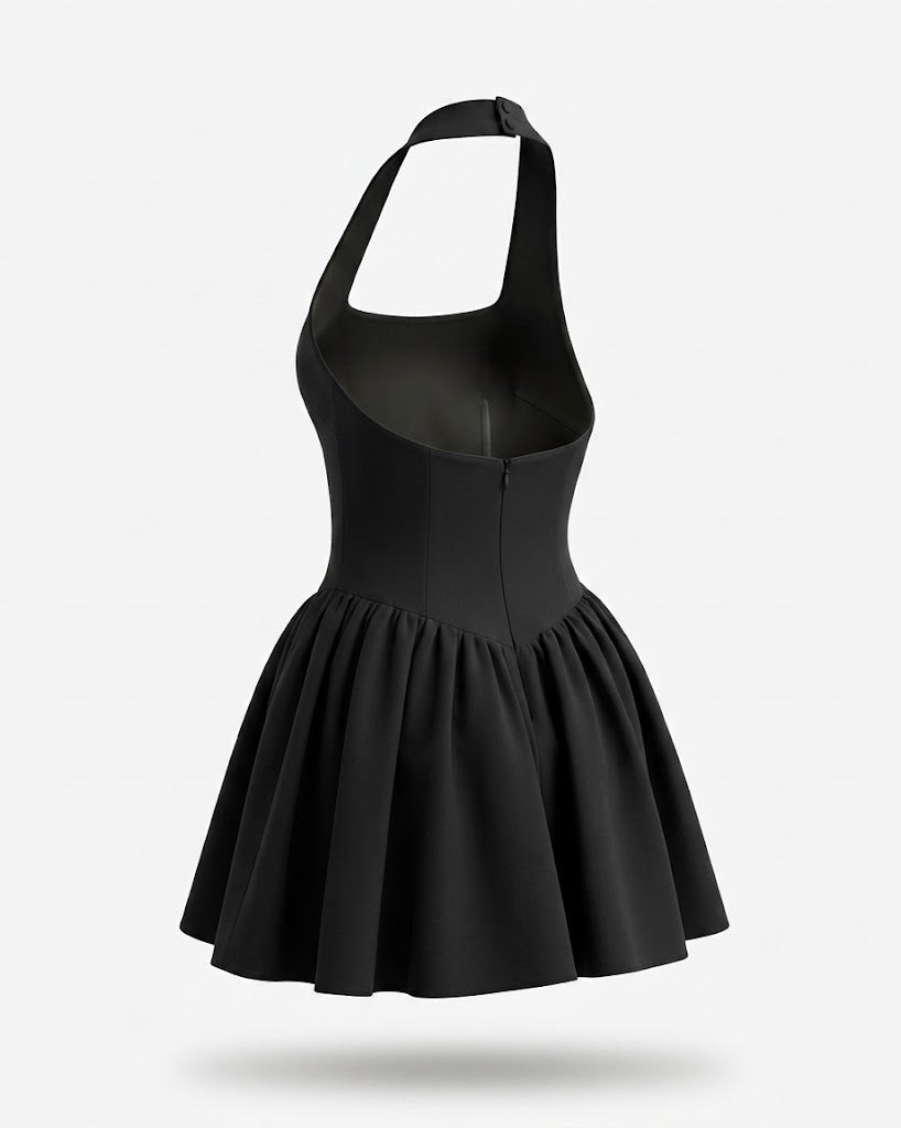 Women’s Halter Neck Fit-and-Flare Mini Dress – Elegant Occasion Style for Chic Evenings