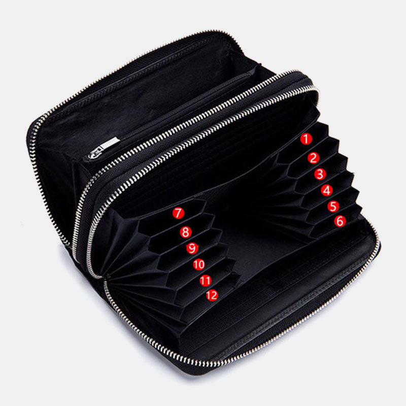Men’s Genuine Leather RFID Wallet – Large-Capacity Double-Zip Organiser with Card Slots and Phone Pocket