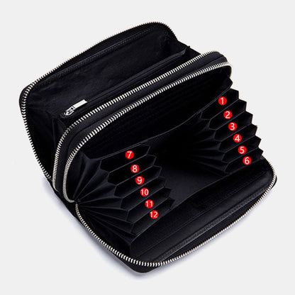 Men’s Genuine Leather RFID Wallet – Large-Capacity Double-Zip Organiser with Card Slots and Phone Pocket