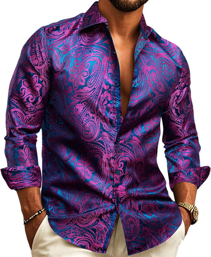 Men’s Paisley Jacquard Shirt – Refined Long-Sleeve Style for Weddings and Evening Wear