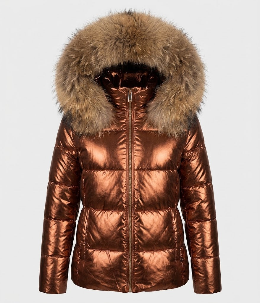 Women’s Faux Fur Hood Puffer Jacket – Fitted Winter Layer for City Wear