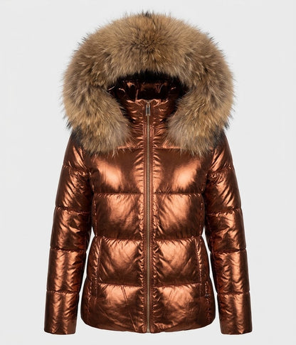 Women’s Faux Fur Hood Puffer Jacket – Fitted Winter Layer for City Wear