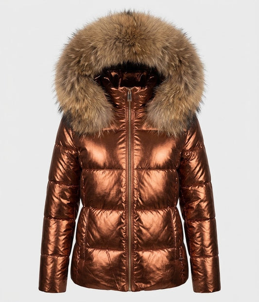 Women’s Faux Fur Hood Puffer Jacket – Fitted Winter Layer for City Wear