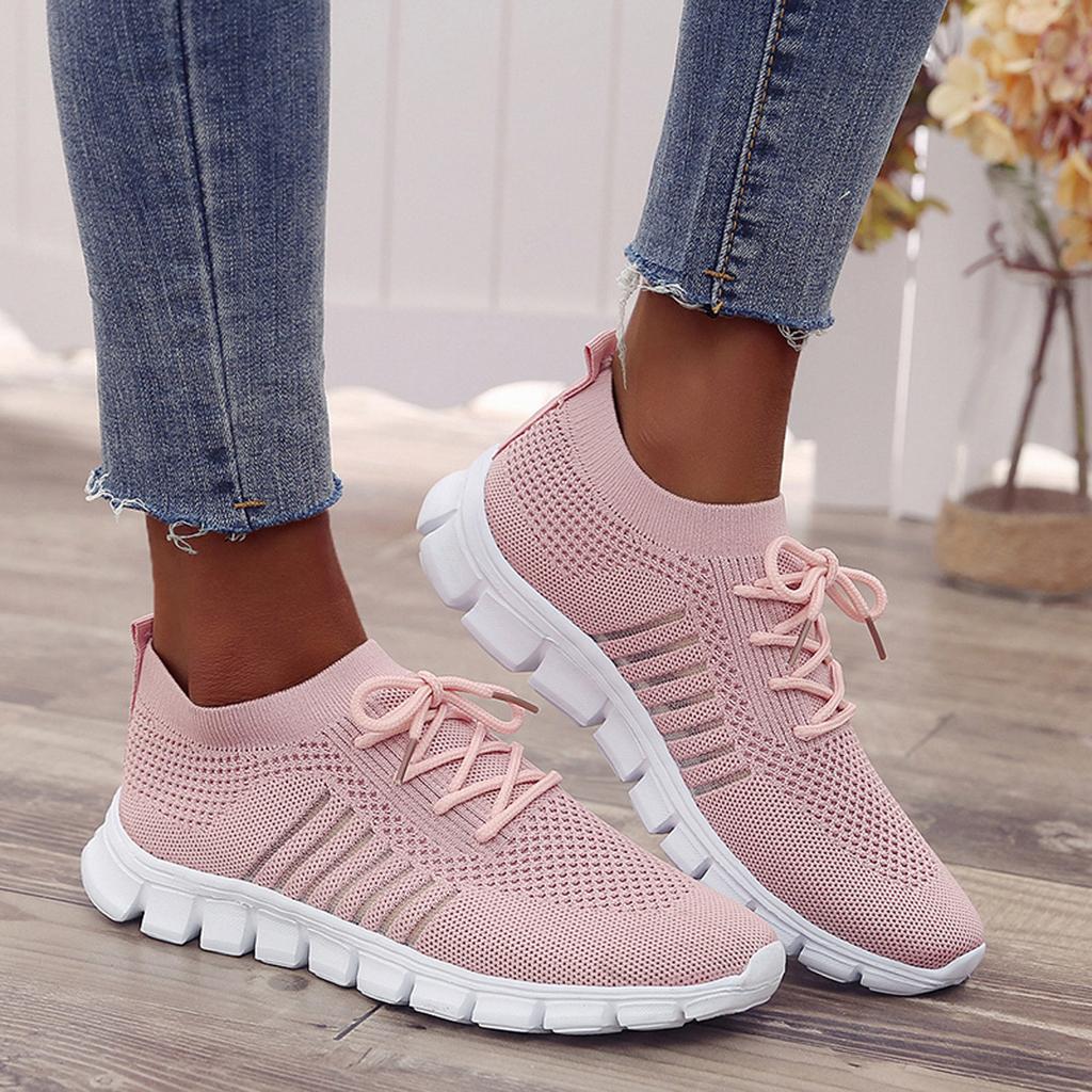 Women’s Lightweight Knit Sneakers – Breathable Lace-Up Trainers with Flexible Segmented Sole for Everyday Wear