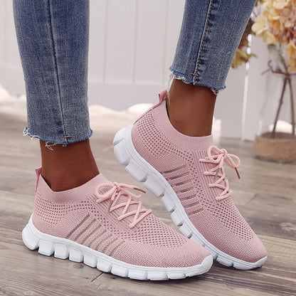 Women’s Lightweight Knit Sneakers – Breathable Lace-Up Trainers with Flexible Segmented Sole for Everyday Wear