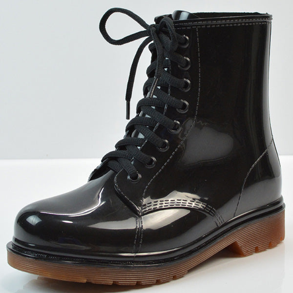 Women’s Transparent Lace-Up Rain Boots – Waterproof PVC Ankle Boots with Non-Slip Sole