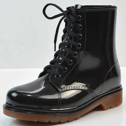 Women’s Transparent Lace-Up Rain Boots – Waterproof PVC Ankle Boots with Non-Slip Sole