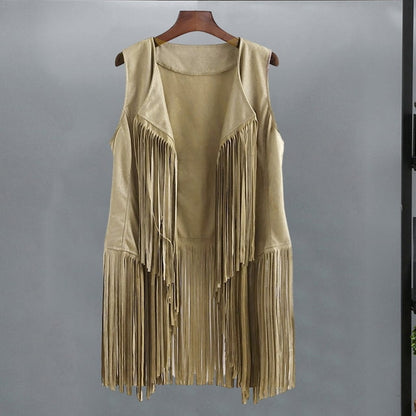 Women’s Longline Fringe Vest – Sleeveless Western-Inspired Festival Layer for Summer Parties
