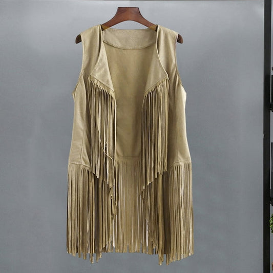 Women’s Longline Fringe Vest – Sleeveless Western-Inspired Festival Layer for Summer Parties
