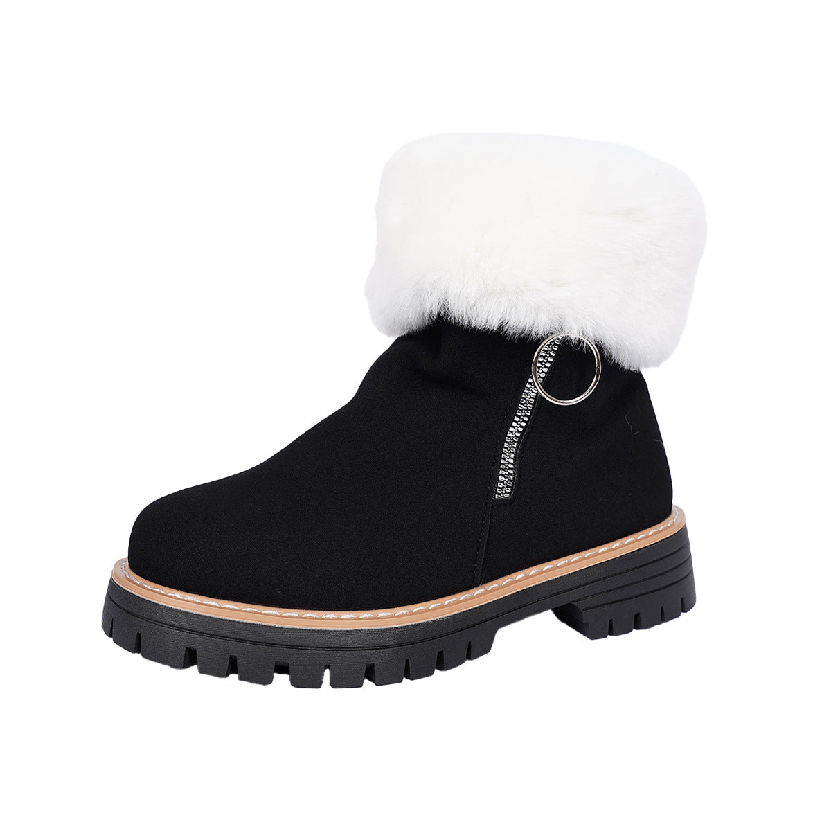 Women's Faux Fur Lined Platform Thick-Sole Chunky Chelsea Boots