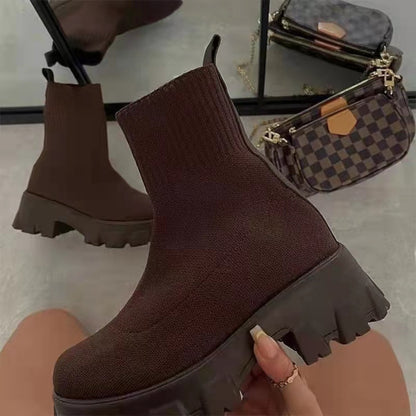 Women's Platform Waterproof Chunky Chelsea Boots - Army Green