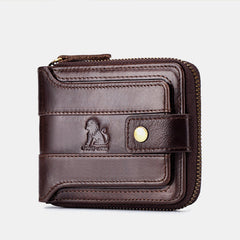 Men’s RFID Leather Wallet – Vintage Zip-Around Bifold with Card Slots and Coin Pocket