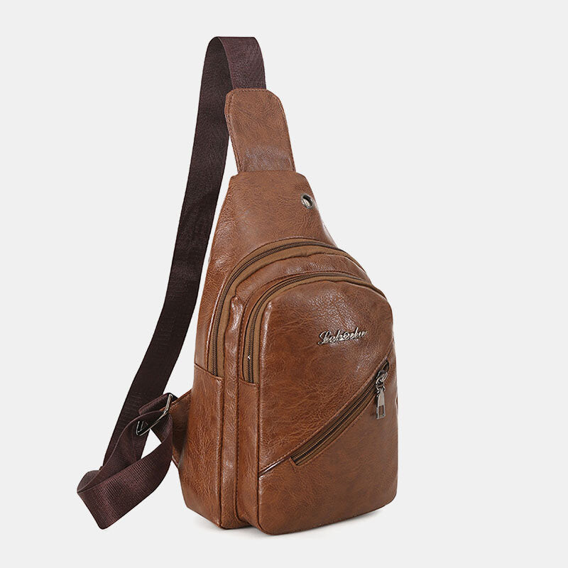 Men’s PU-Leather Sling Bag – Multi-Pocket Crossbody Chest Pack with Adjustable Shoulder Strap