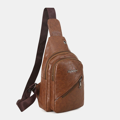 Men’s PU-Leather Sling Bag – Multi-Pocket Crossbody Chest Pack with Adjustable Shoulder Strap
