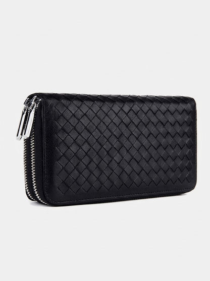Men’s Genuine Leather RFID Wallet – Large-Capacity Double-Zip Organiser with Card Slots and Phone Pocket