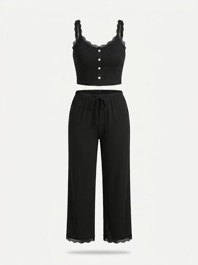Women’s Ribbed Camisole and Lounge Trousers Set – Relaxed Two-Piece Homewear