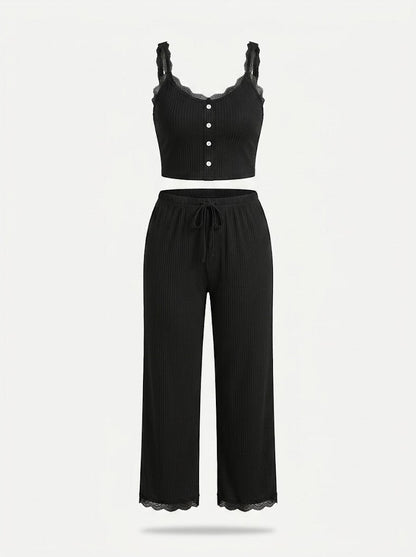Women’s Ribbed Camisole and Lounge Trousers Set – Relaxed Two-Piece Homewear