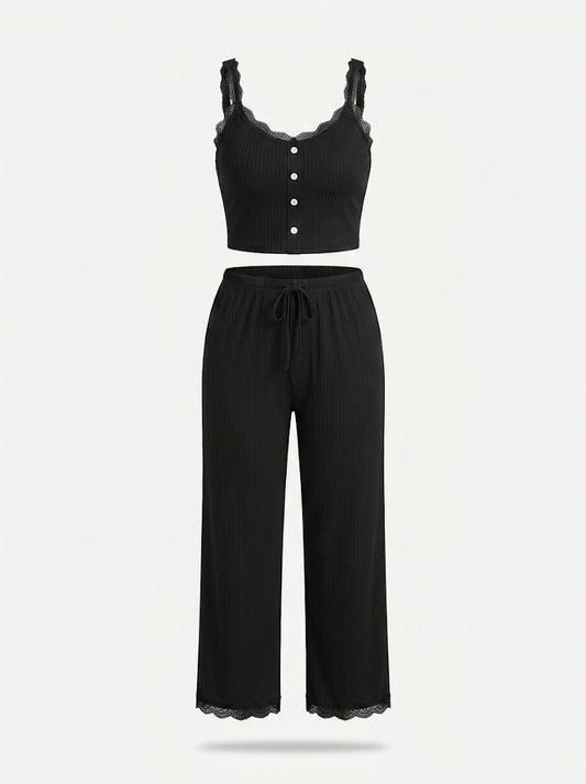 Women’s Ribbed Camisole and Lounge Trousers Set – Relaxed Two-Piece Homewear