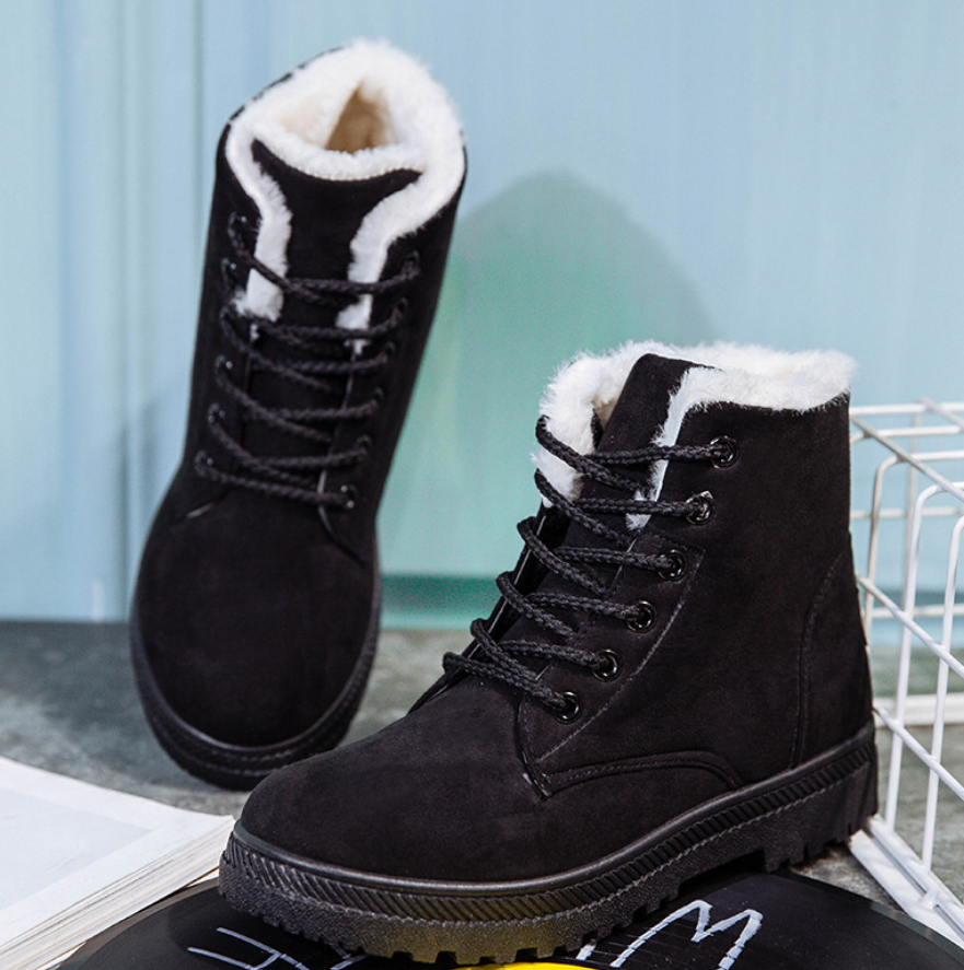 Women's Faux Fur Lined Heeled Snow Boots - Black (US 4-13)