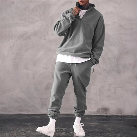 Men’s Half-Zip Sweatshirt and Jogger Set – Relaxed Two-Piece Tracksuit for Everyday Wear