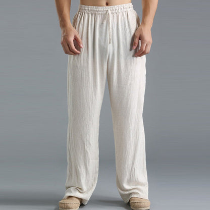 Men’s Relaxed Linen Trousers – Breathable Elastic-Waist Pants for Summer Casual Wear
