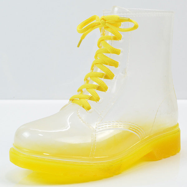 Women’s Transparent Lace-Up Rain Boots – Waterproof PVC Ankle Boots with Non-Slip Sole