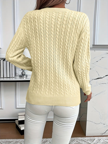 Women’s Knitted Jumper – Cable Pattern with Crew Neck