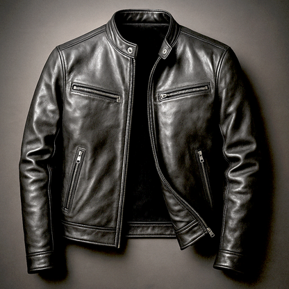 Men’s Vintage Racing Jacket – Stand Collar with Four Zip Pockets