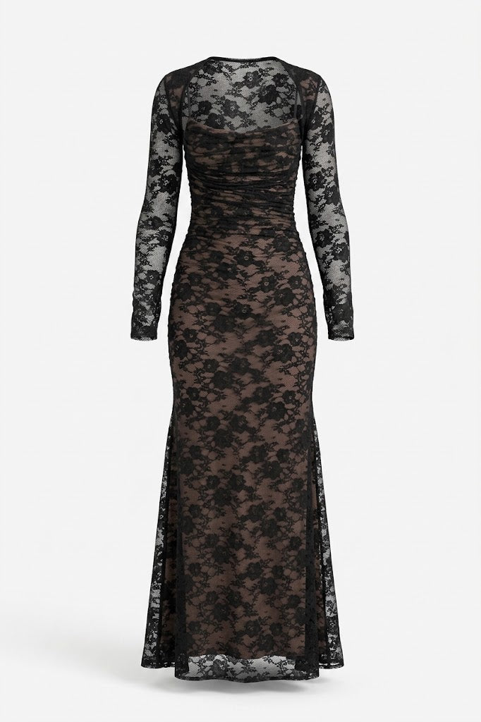 Women’s Lace Maxi Dress – Sheer Long-Sleeve Evening Style for Special Occasions