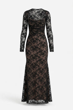 Women’s Lace Maxi Dress – Sheer Long-Sleeve Evening Style for Special Occasions