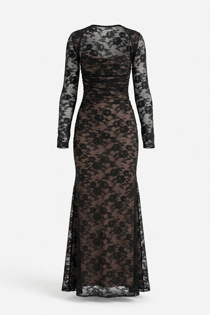 Women’s Lace Maxi Dress – Sheer Long-Sleeve Evening Style for Special Occasions