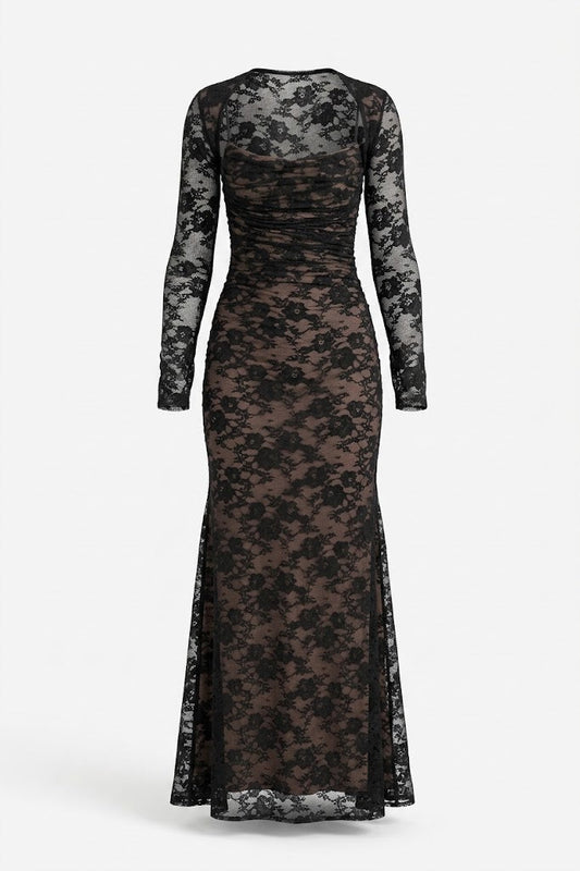 Women’s Lace Maxi Dress – Sheer Long-Sleeve Evening Style for Special Occasions