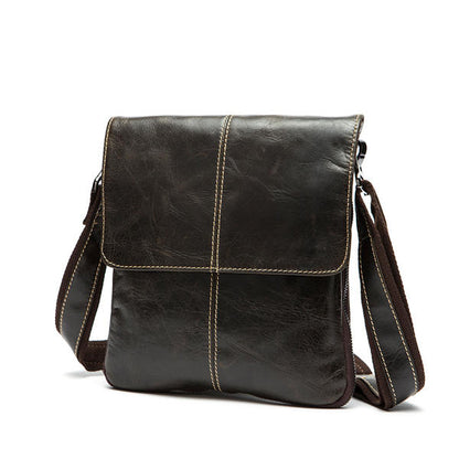 Men’s Genuine Leather Messenger Bag – Flap-Front Business Shoulder Bag with Adjustable Crossbody Strap