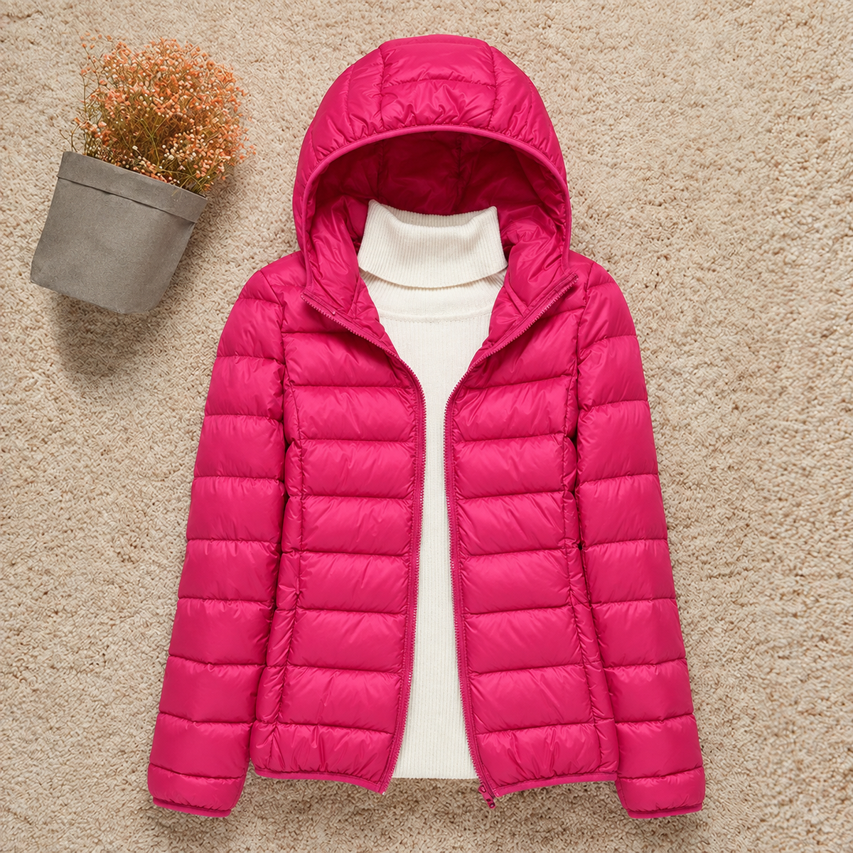 Men’s Lightweight Down Jacket – Packable Hooded Puffer with Zip Pockets