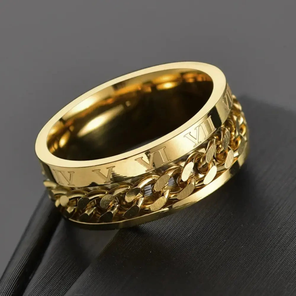 Men’s Roman Numeral Spinner Ring – Textured Statement Jewellery for Everyday Wear