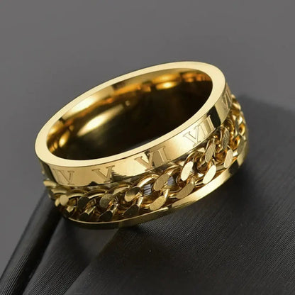Men’s Roman Numeral Spinner Ring – Textured Statement Jewellery for Everyday Wear