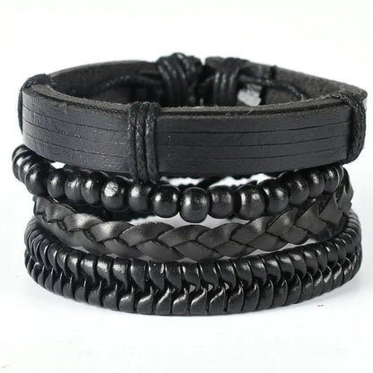 Men’s Braided Leather Wrap Bracelet Set – Layered Beaded Wristwear for Everyday Styling
