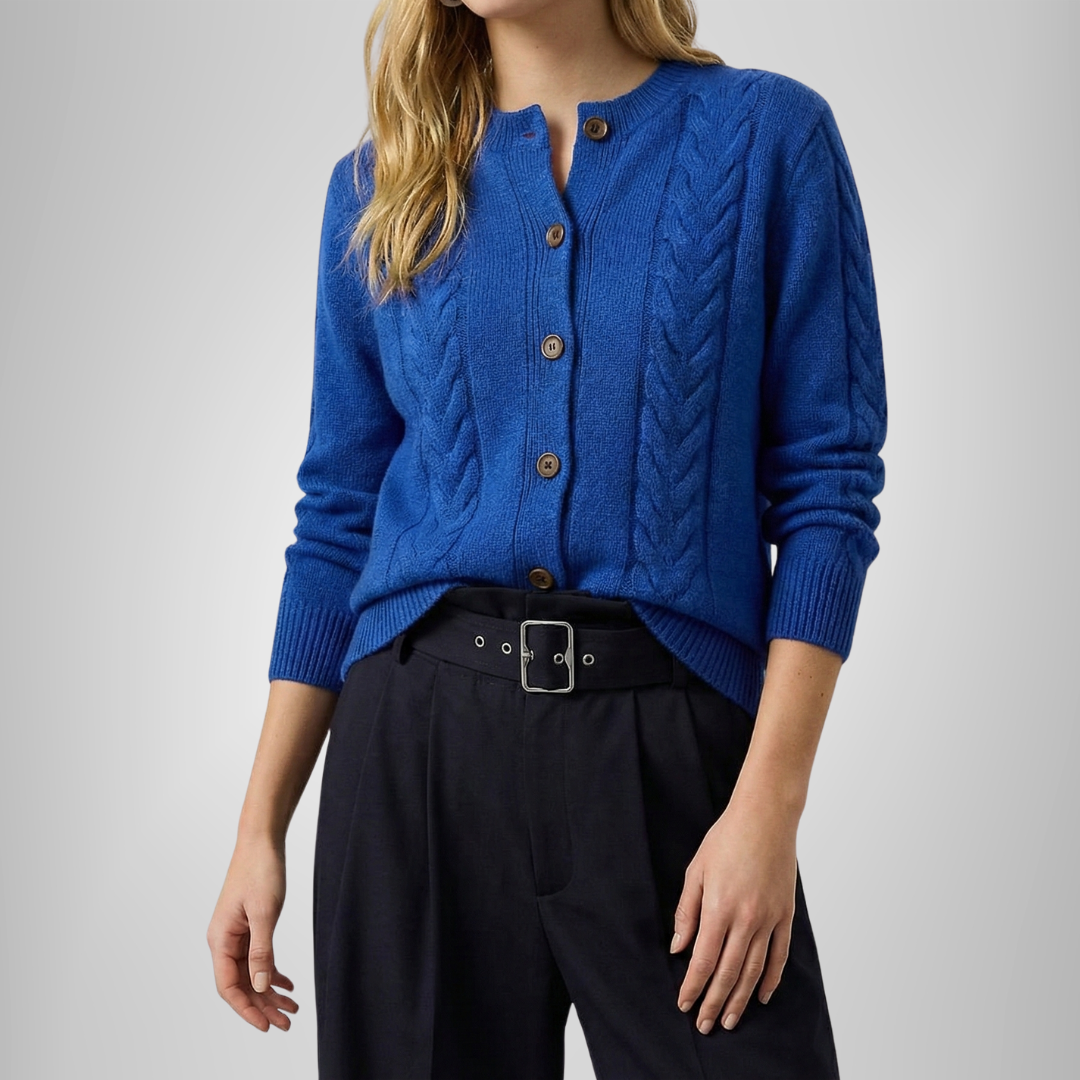 Women’s Cable-Knit Cardigan – V-Neck Button-Through Cardigan